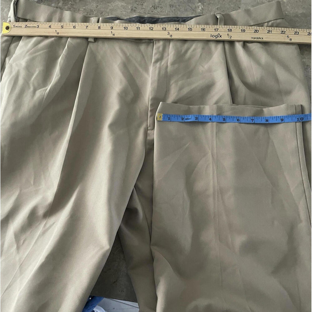 AGGAR Men’s Dress Pants 44x30 Brown Khaki Pleated Classic Fit Slacks Comfort Fit